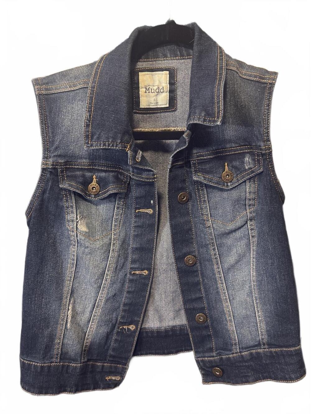 Mudd Women's Denim Vest Button Front Distressed Blue Wash Size S